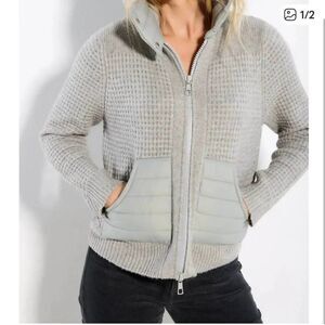 Lisa Todd Posh Puffer Knit Sweater Jacket Thermal Gray Womens Large
